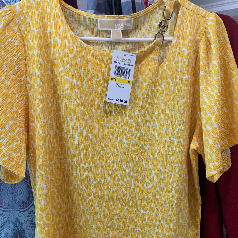 Michael Kors Yellow and White Textured Blouse